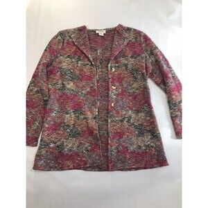 Talbots Cardigan Sweater Womens M Multicolor Wool Blend Boho Button Front Heavy